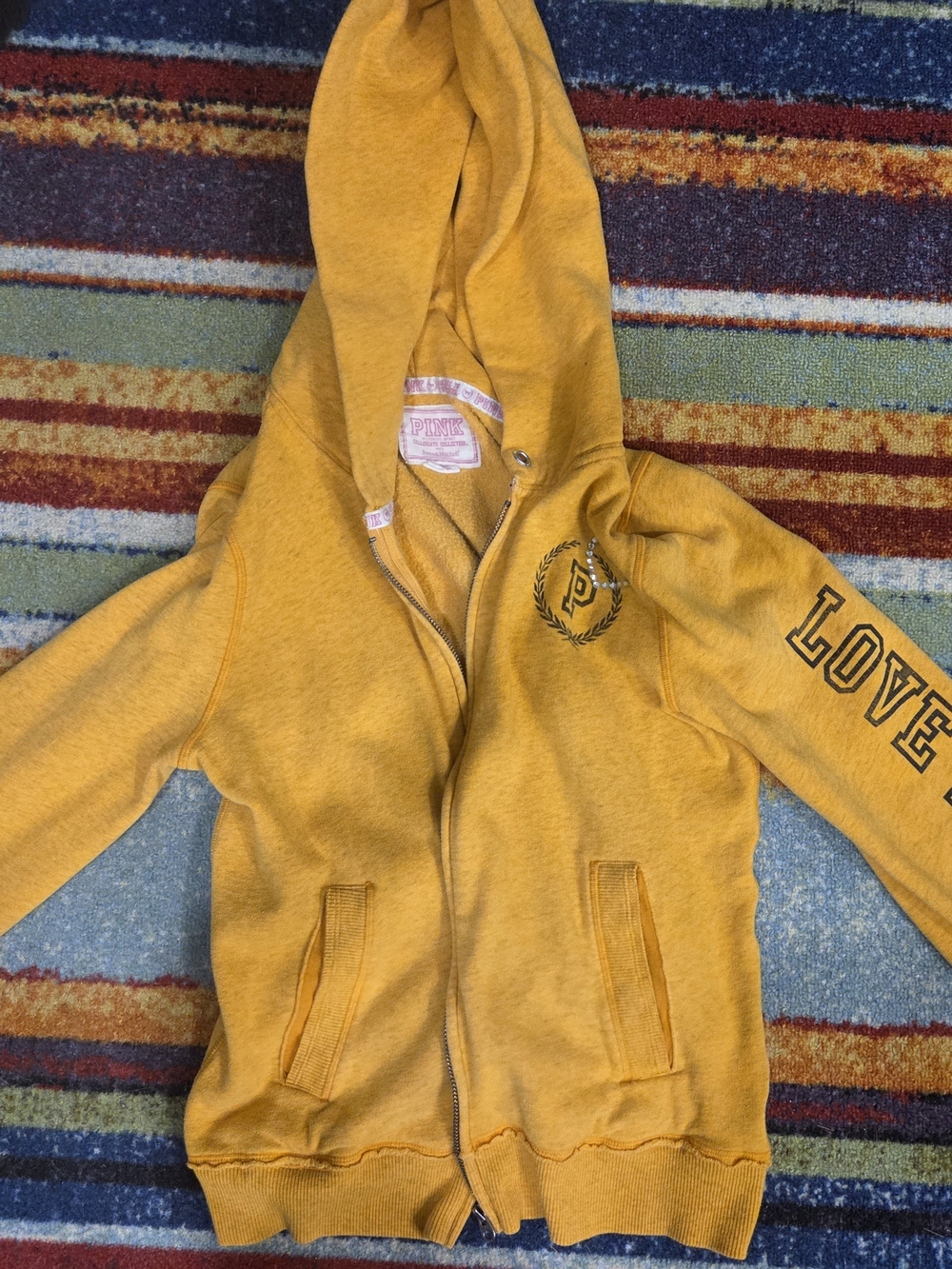 PINK Victoria's Secret Womens Full-Zip Hoodie in Mustard Yellow
